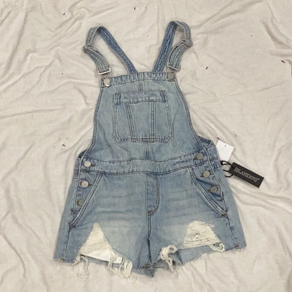 BlankNYC Light Wash Denim Overall Shorts